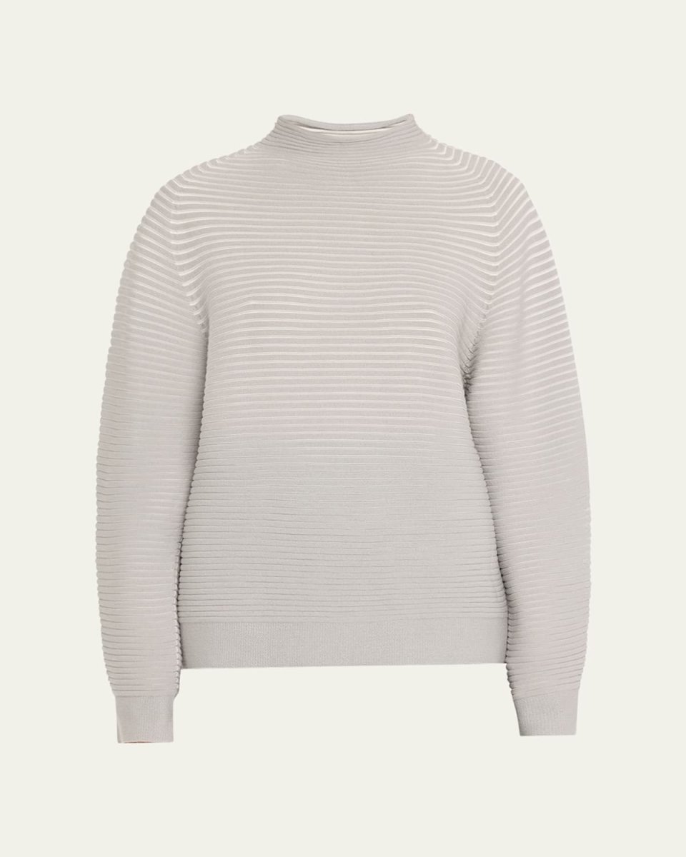 Funnel-Neck Circle Knit Wool Top
